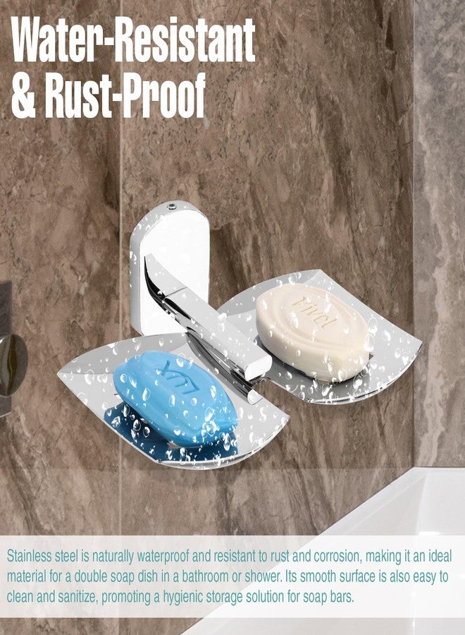 GLOXY Stainless Steel Double Soap Holder for Bathroom, SS202 Soap Dish Stand, Rust-Resistant Soap Tray for Home, Wall-Mounted Soap Stand, Premium Bathroom Accessories & Storage for Organizing - Image 2
